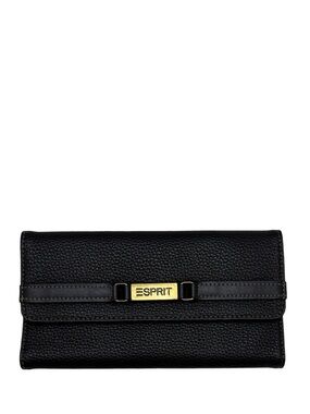ESPRIT - BLACK TEXTURED LEATHER LONG TRIFOLD SNAP WALLET